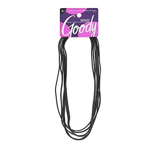 GOODY Womens Ouchless Thin Hair Flat Narrow Headwrap, Black, 6 Count