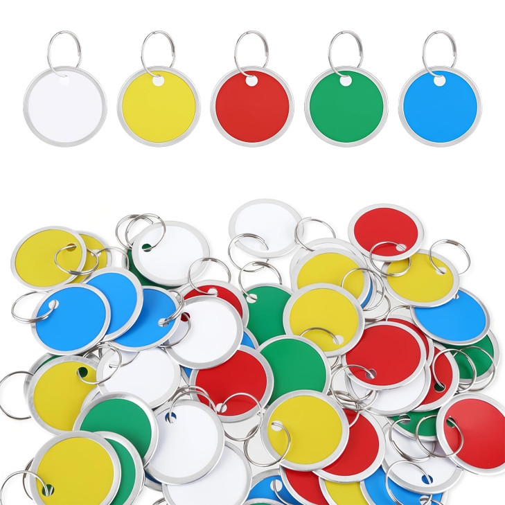 CllyCnny Writable Key Tags - 50 Pcs Colored Key Identifiers Labels with Metal Rings for Keys Doors