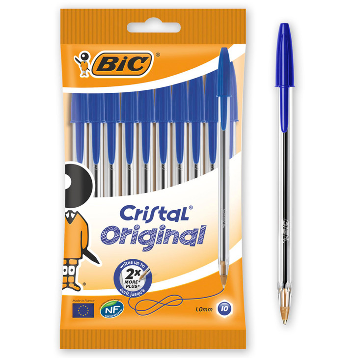 BIC Cristal Original Ballpoint Pens, Every-Day Biro Pens with Medium Point 1.0mm, Blue Ink, Pack