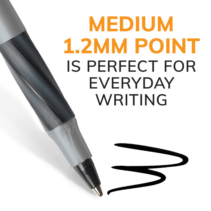 BIC Round Stic Grip Xtra Comfort Black Ballpoint Pens, Medium Point 1.2mm, 12-Count Pack, Perfect