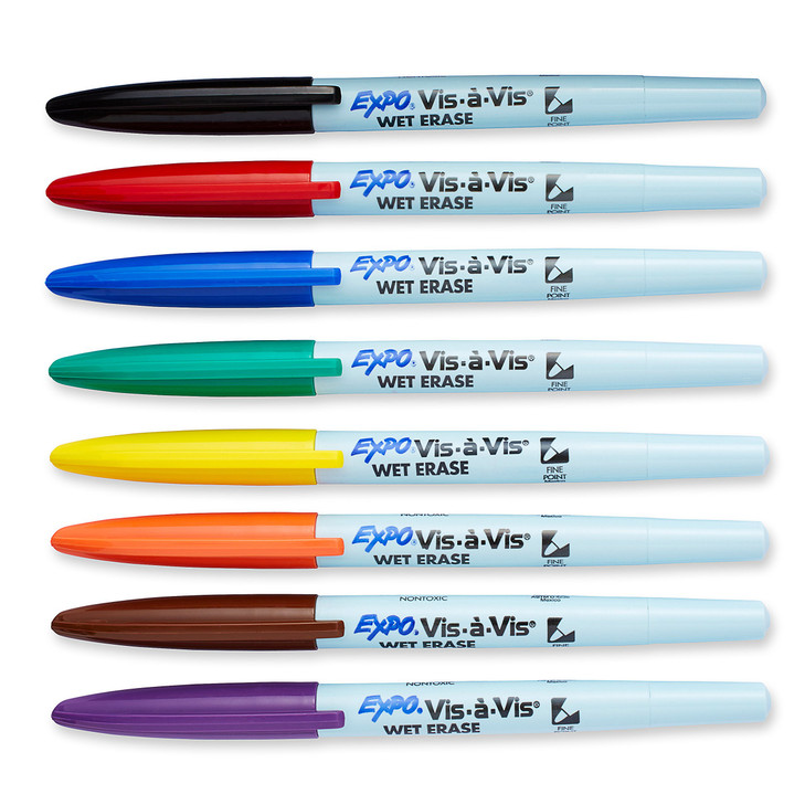 EXPO 16678B Vis-A-Vis Wet-Erase Overhead Transparency Markers, Fine Point, Assorted Colors, 8-Count