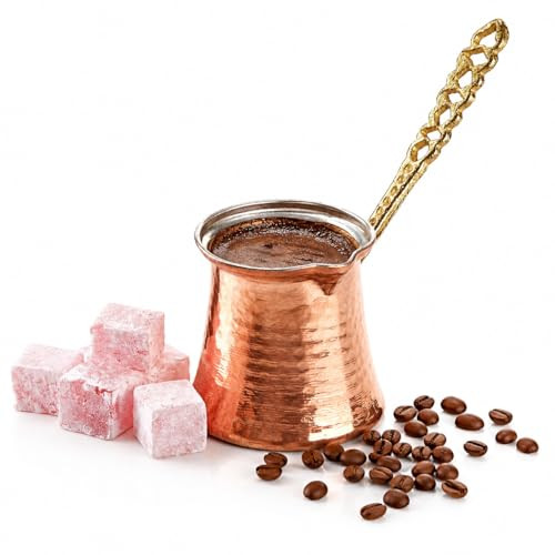 DESTALYA Turkish Coffee Pot Hammered Copper Cezve Greek Arabic Coffee Maker with Metal Handle Stove