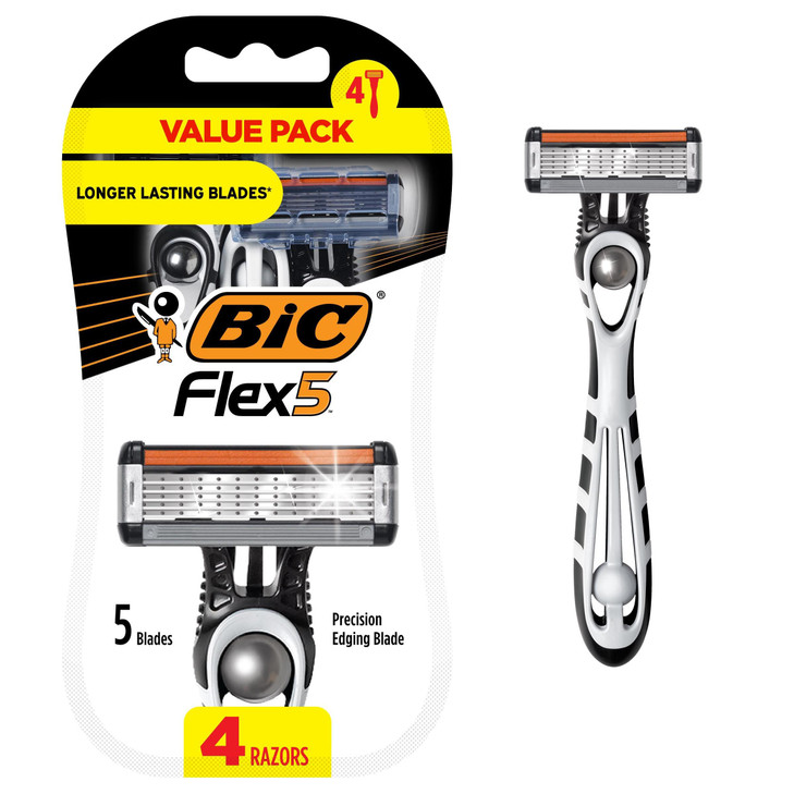 BIC Flex 5 Mens Disposable 5-Blade Razors, Pivoting Head and Precision Edging Blade, 4-Pack