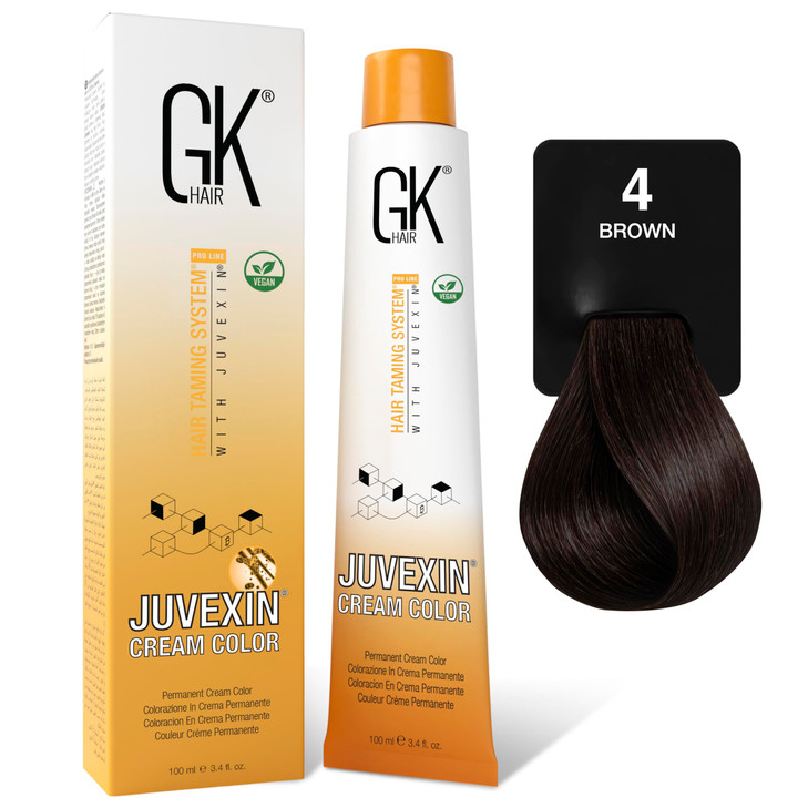 GK HAIR Color Cream 4.0 Natural Brown - 100% Grey Coverage Semi, Demi or Permanent Results 8-10 Vol