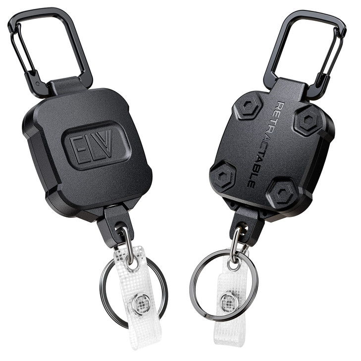 2 Pack ELV Self Retractable ID Badge Holder Key Reel, Heavy Duty, 32 Inches Cord, Carabiner Key