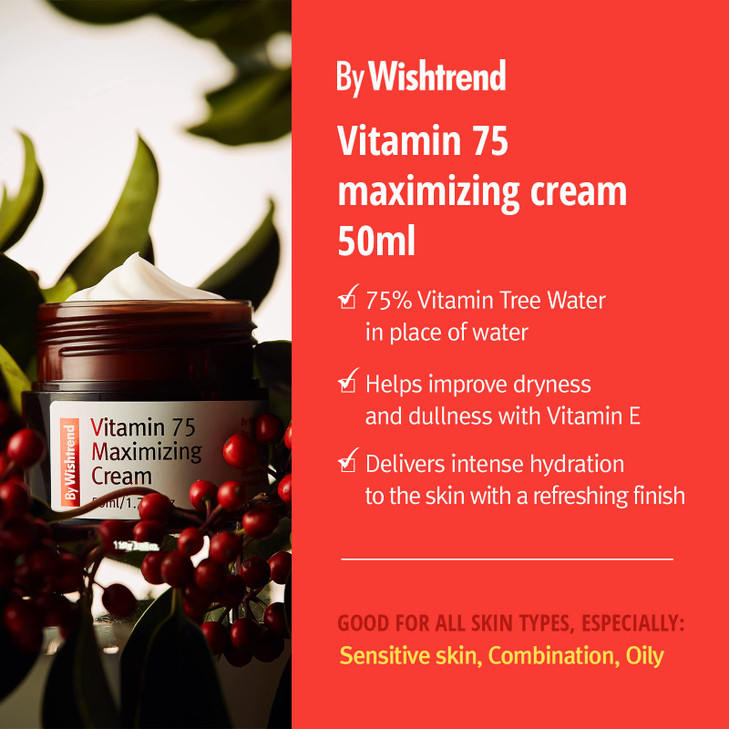 BY WISHTREND Vitamin 75 maximizing cream, facial moisturizers, vitamin C&E, 50ml All skin type