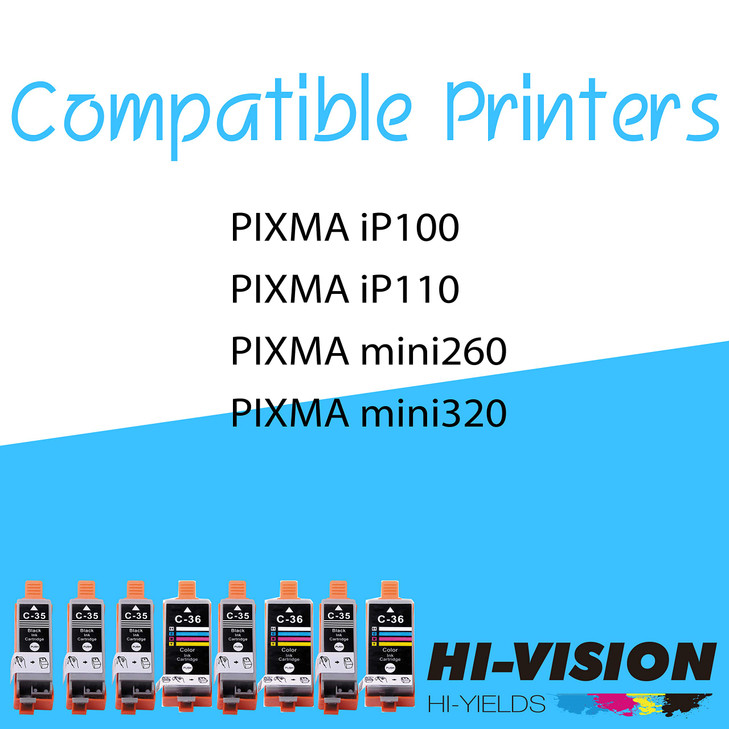 HI-Vision 8-Pack Compatible PGI35+CLI36 Pigment Compatible Black and Color Ink Cartridge