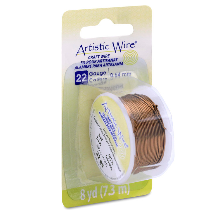 Artistic Wire, 22 Gauge Tarnish Resistant Colored Copper Craft Wire, Antique Brass Color, 8 yd