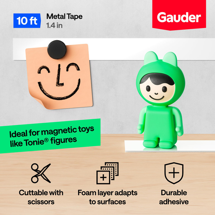 GAUDER Self-Adhesive Metal Tape - Ideal for Tonie Figures & Shelves - Holding Surface for Magnets