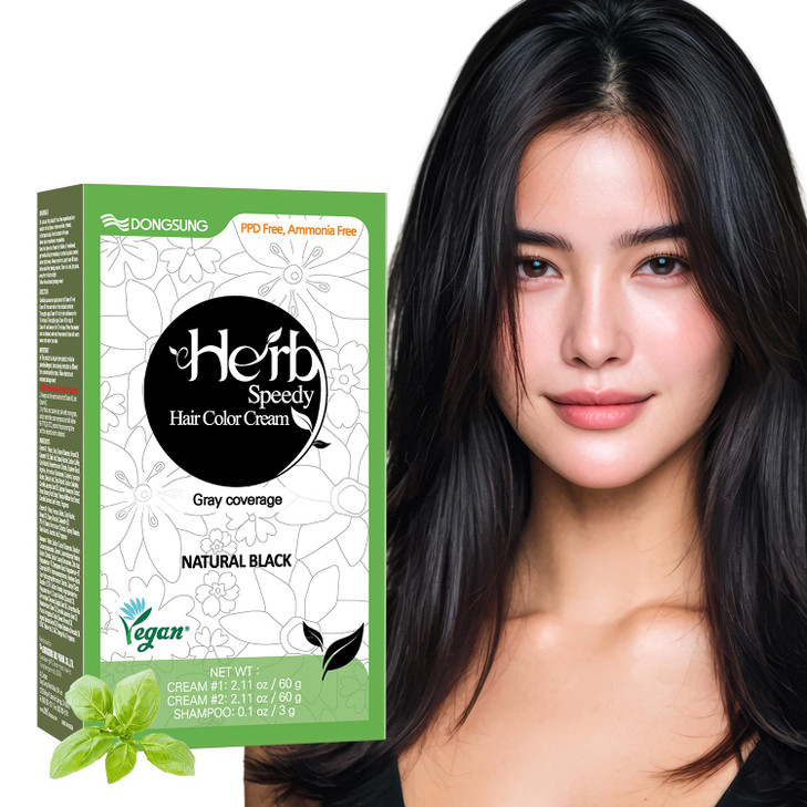 Dongsung Herb Speedy Color Cream Natural Black - Korean Herbal Vegan Hair Dye, PPD-Free