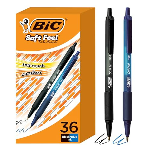 BIC Soft Feel Retractable Ballpoint Pen,1.0 mm Medium Point, Bulk School Supplies for Students and