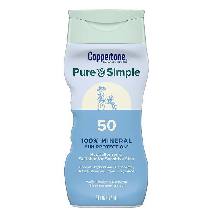 Coppertone Pure and Simple Zinc Oxide Mineral Sunscreen Lotion SPF 50, Water Resistant Sunscreen