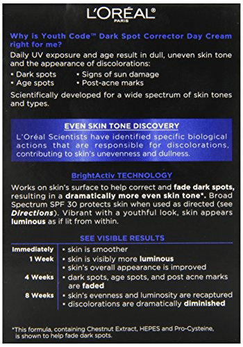 Dark Spot Corrector Face Moisturizer with SPF 30 for Even Skin Tone by LOreal Paris, Youth Code