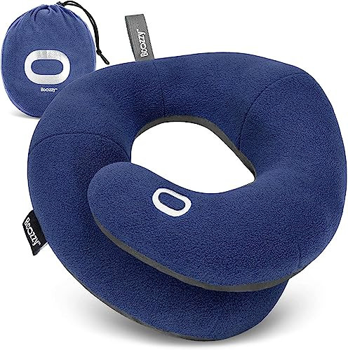 BCOZZY Travel Neck Pillow for Airplane - Patented Double Support for Head, Neck, and Chin. Best for
