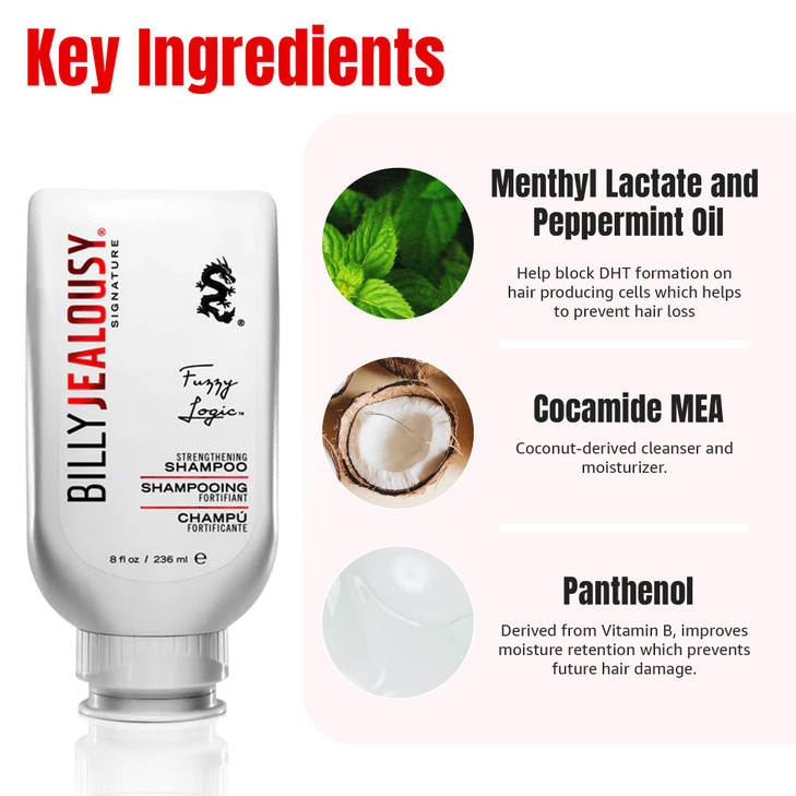 Billy Jealousy Fuzzy Logic Strengthening Mens Shampoo, Adds Volume, Prevents Hair Loss, Promotes