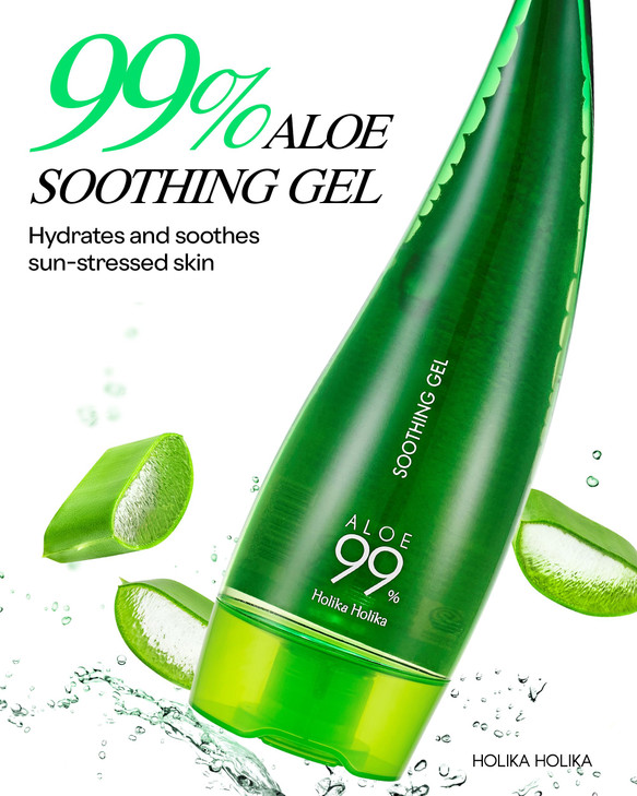 Holika Holika Aloe 99% Soothing Gel, 8.5 Ounce, 250ml - No Sticky 99% Aloe Vera Sunburn Relief