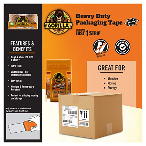 Gorilla Tough & Wide Packing Tape, Clear Tape, 2.83 x 30 Yd, 2 Rolls Pack of 1 - For Moving