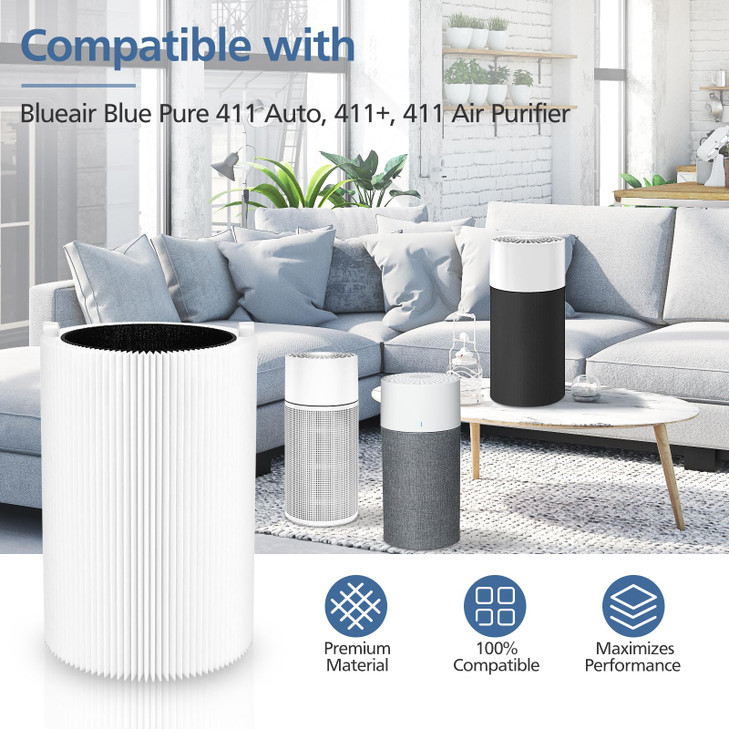 Blue Pure 411 Replacement Filters Compatible with Blueair Blue Pure 411 Genuine, 411+, 411 Auto and