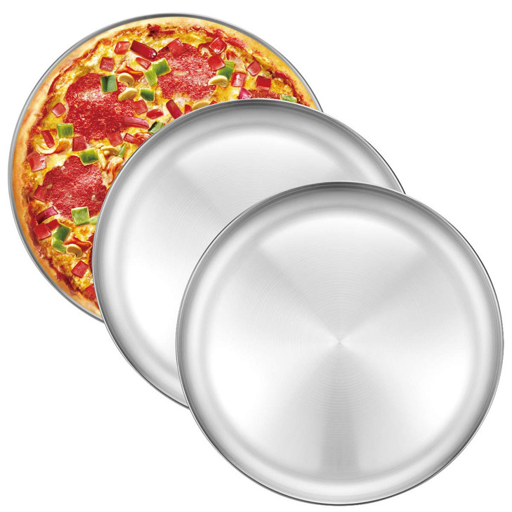Deedro 12 Inch Pizza Pan, Stainless Steel Pizza Tray Baking Sheet for Oven, Round Plates for Cookie
