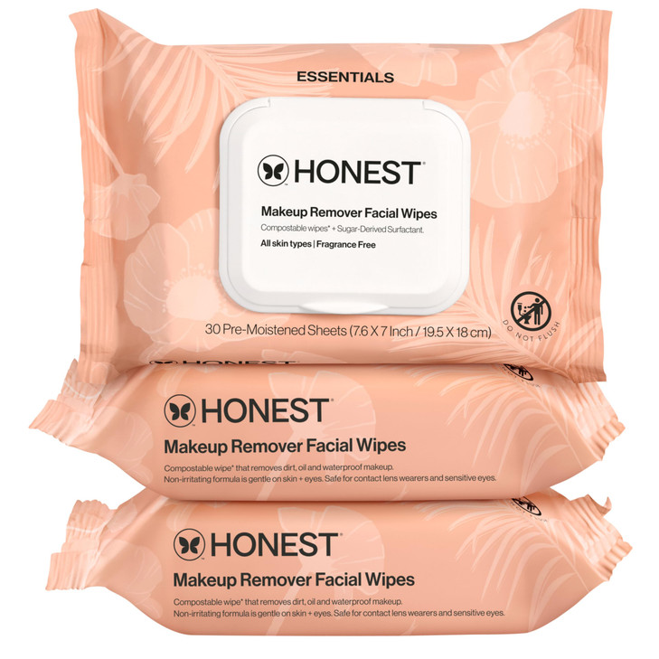 Honest Beauty Fragrance Free Cleansing Makeup Remover Facial Wipes, Plant Based, Hypoallergenic