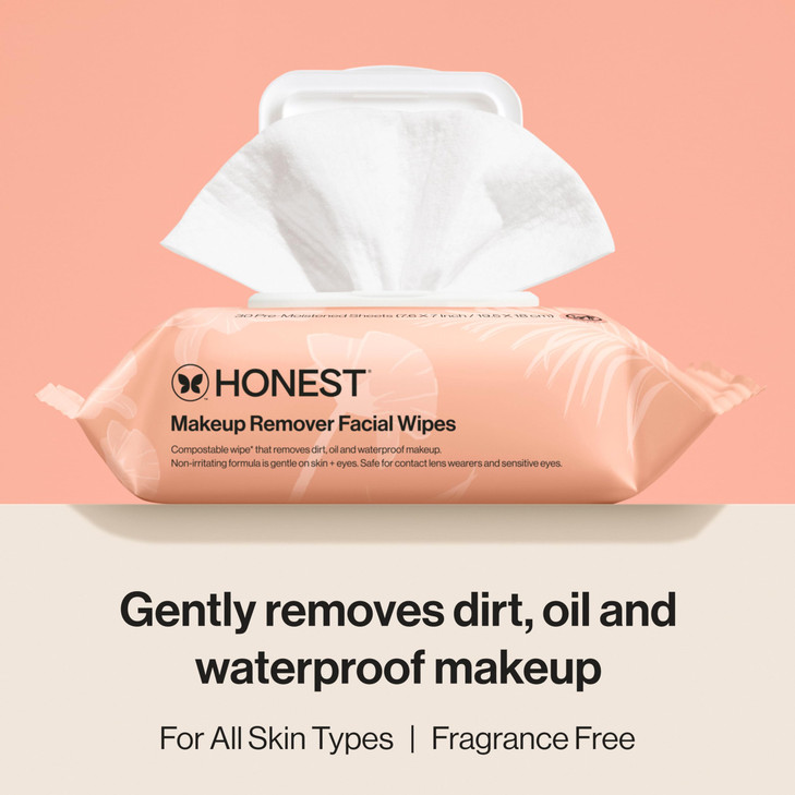Honest Beauty Fragrance Free Cleansing Makeup Remover Facial Wipes, Plant Based, Hypoallergenic