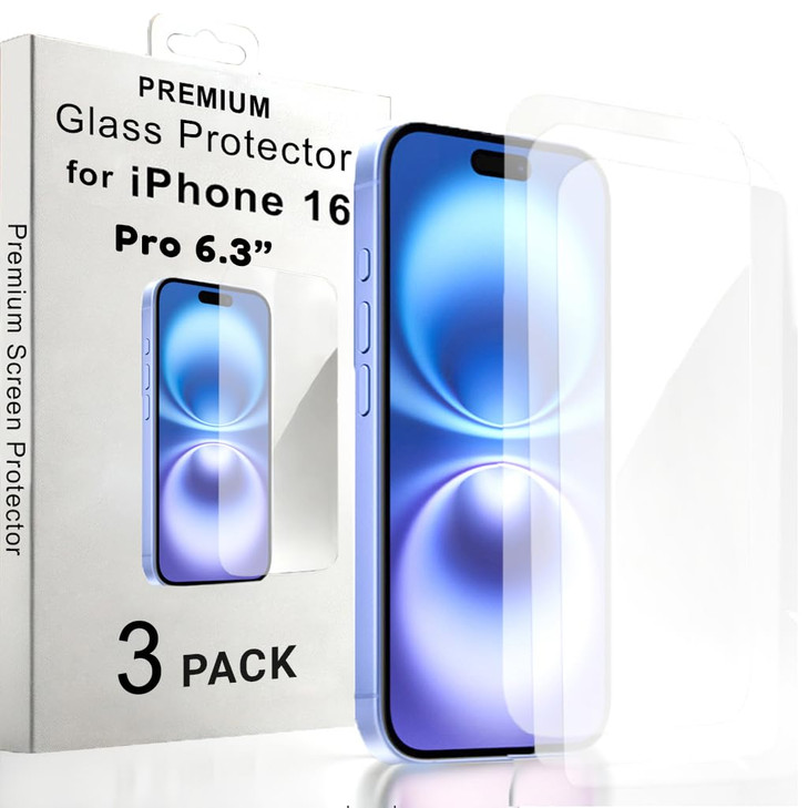 Tempered Glass for iPhone 16 Pro - 6.3 inch [3-Pack] High-Strength Screen Protector - Full HD Clarity & Protection Ultra-Thin Scratch-Resistant Anti-