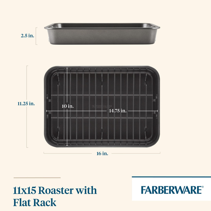 Farberware Bakeware Nonstick Roaster with Flat Rack, Roasting Pan with Rack For Home Cooking