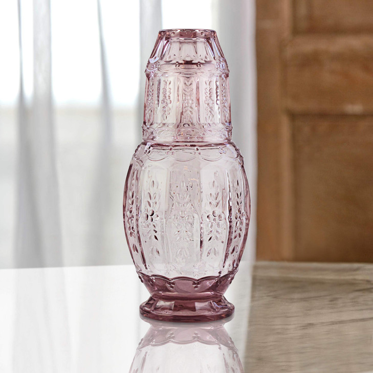 Elle Décor Vintage Bedside Water Carafe With Tumbler - Elegant Pitcher and Matching Drinking Glass