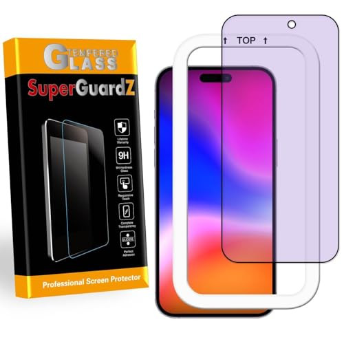 SuperGuardZ [2-Pack] for iPhone 16 Full Cover Screen Protector, Anti Blue Light Tempered Glass, Eye Protection, Anti-Scratch + Install Tray
