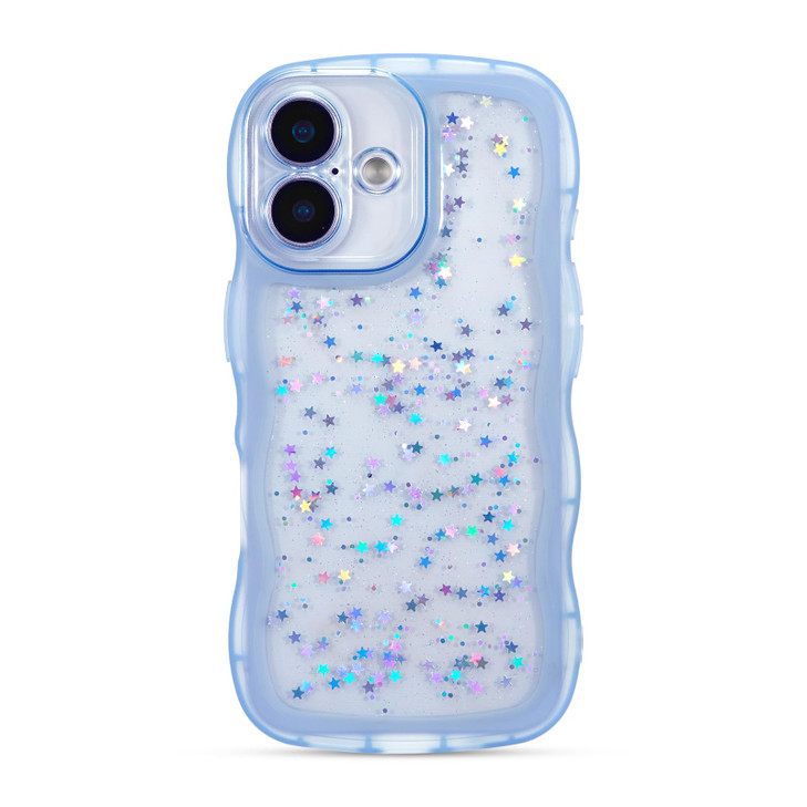 ZTOFERA for iPhone 16 Plus Case 6.7",Cute Curly Wave Case with Star Glitter,Clear Shiny Bling Soft TPU Shockproof Phone Protecive Cover for Women Gir