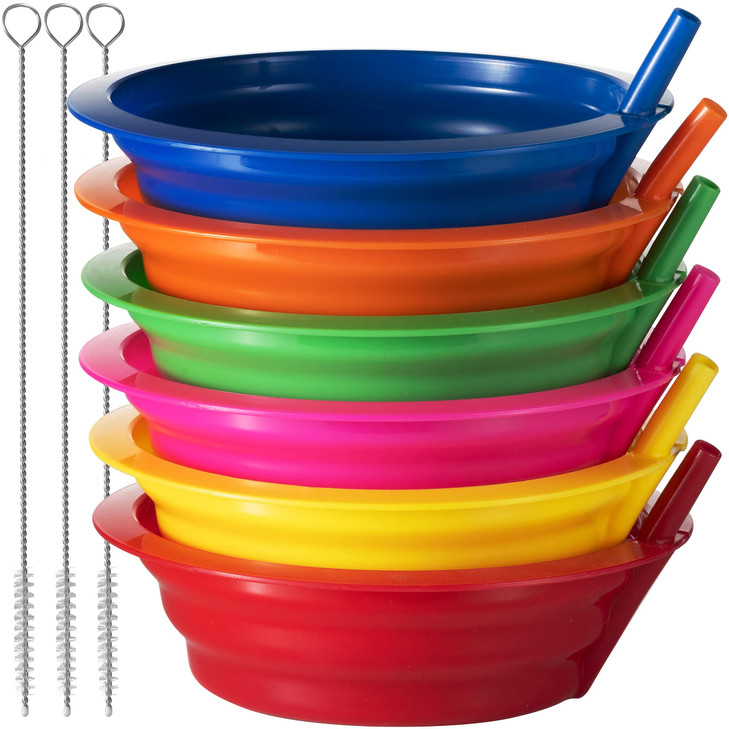 20 Oz Cereal Bowls with Built-In Straws 6-Pack for Kids and Toddlers