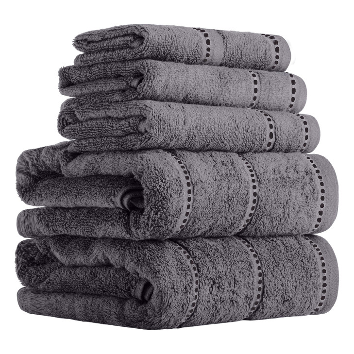 Lavish Home 6 Piece Bathroom Towels Set - 525GSM 100% Cotton Bathroom Essentials - Model 67-0024-S