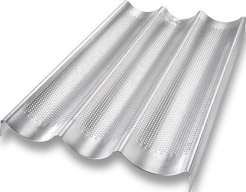 USA Pan Bakeware Aluminum Perforated Nonstick French Baguette Bread Pan 3-Loaf