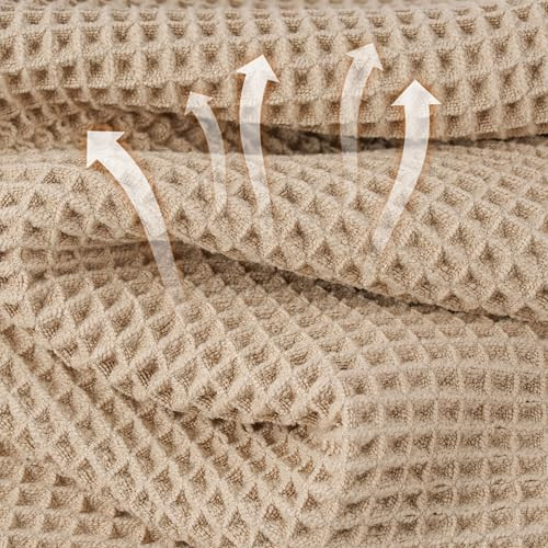 Microfiber Waffle Hand Towels 2 Pieces Soft Absorbent Fast Drying Lint Free 430 GSM Beige