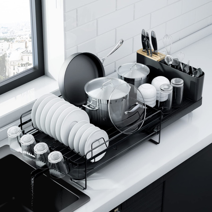 Kitsure Extendable Dish Drying Rack 19.2 -26.7 L x 12.9 W Black