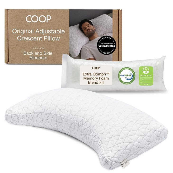 Coop Home Goods Original Crescent Adjustable Pillow Queen Bed Pillows for Shoulder Neck and Head