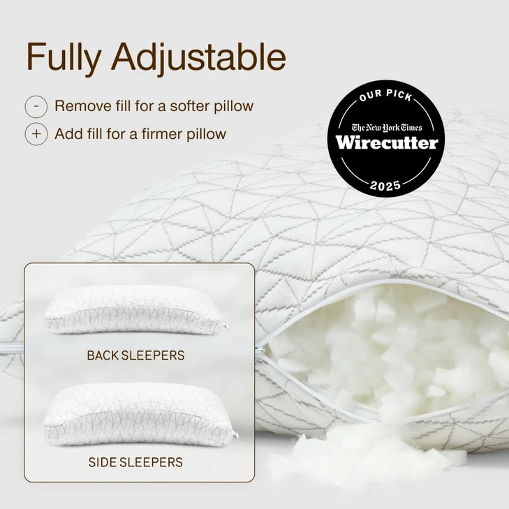 Coop Home Goods Original Crescent Adjustable Pillow Queen Bed Pillows for Shoulder Neck and Head