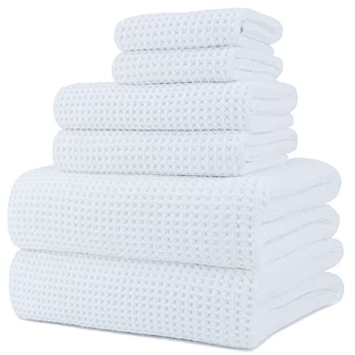 POLYTE 430 GSM Poly Blend Microfiber Quick Dry Waffle Bath Towel Set of 6
