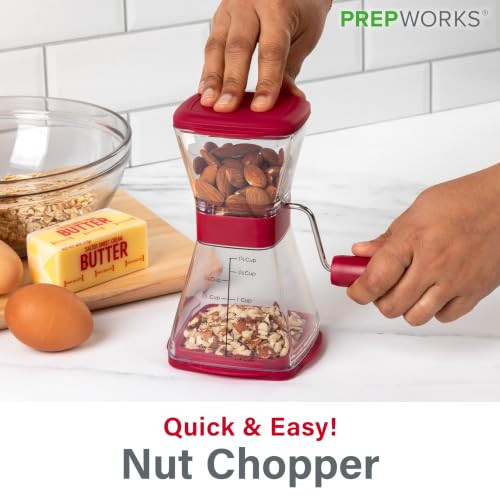PrepWorks Manual Nut Chopper Chop Nuts With Coarse and Fine Functions Red