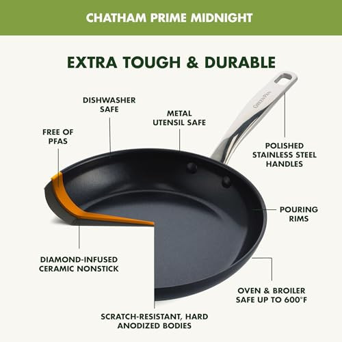 GreenPan Chatham Prime Midnight 8 and 10 Frying Pan Set Hard Anodized Ceramic Nonstick PFAS-Free