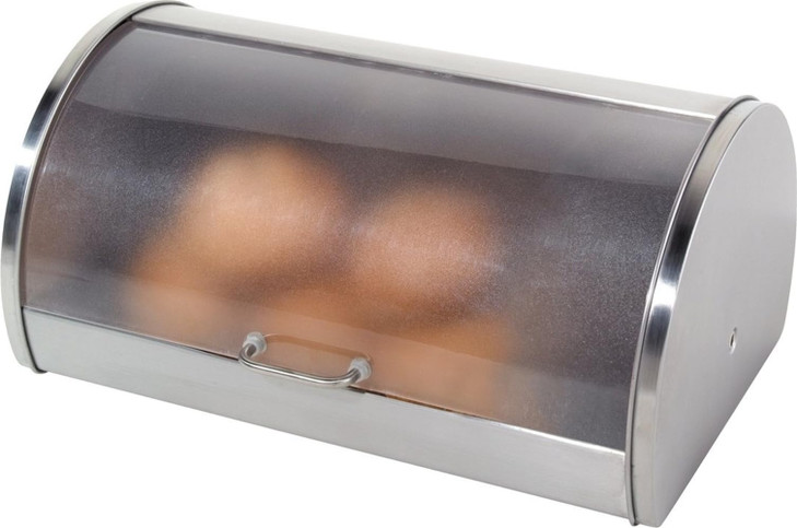 Oggi Stainless Steel Roll Top Bread Box for Kitchen Countertop with Frosted Plexilass Lid - Fits