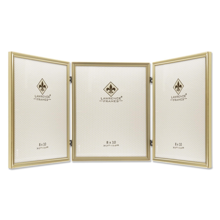 Lawrence Frames 11480T Antique Gold Bead 8x10 Hinged Triple Picture Frame 11480T
