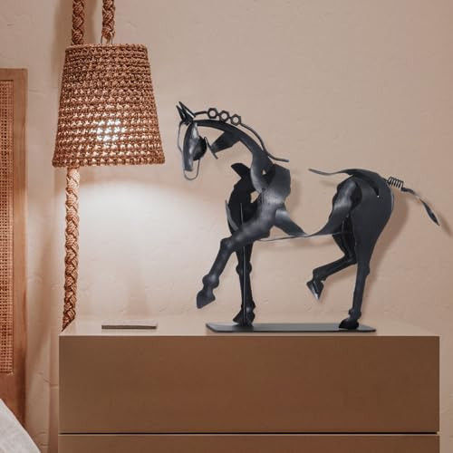 SunBlogs Art Handmade Metal Horse Statue Hand-Painted Horse Décor Black