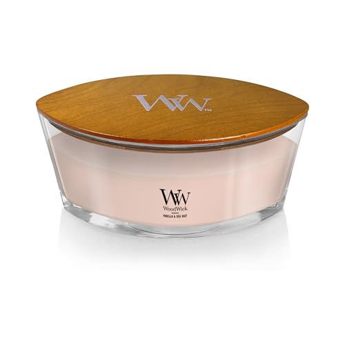 WoodWick Ellipse Scented Candle Vanilla and Sea Salt Scent Crackles as it Burns Up to 50 hours Burn