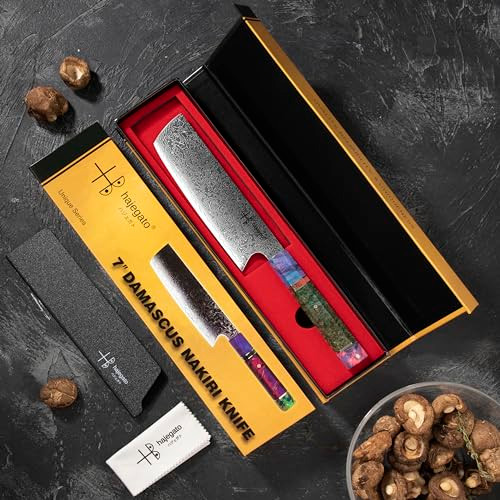 hajegato Damascus Chef Knife Unique One of Kind Handle Professional Japanese Chefs Kitchen Knife