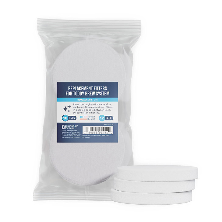 Essential Values 12-Pack Toddy Filter Replacement Coffee Filters - Reusable Coffee Filters