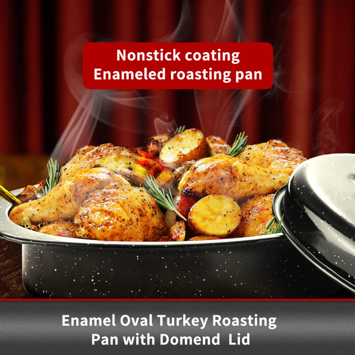 Granite Roaster Pan Small 13 Enameled Roasting Pan with Domed Lid