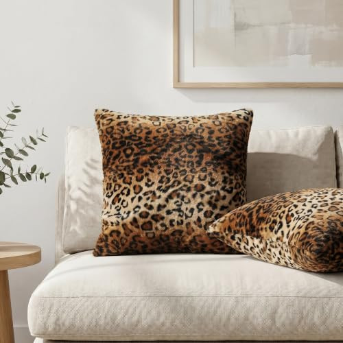CARRIE HOME Leopard Print Pillow Covers 18x18 Cheetah Room Decor Set of 2