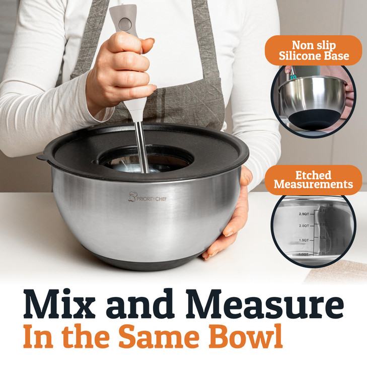 Priority Chef Stainless Steel Mixing Bowls with Lids Set 3 Grater Attachments Airtight Lids