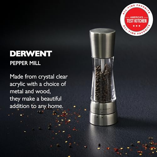 Cole and Mason Derwent Pepper Grinder - Gifts for Cooks - Culinary Chef Gifts - Stainless Steel